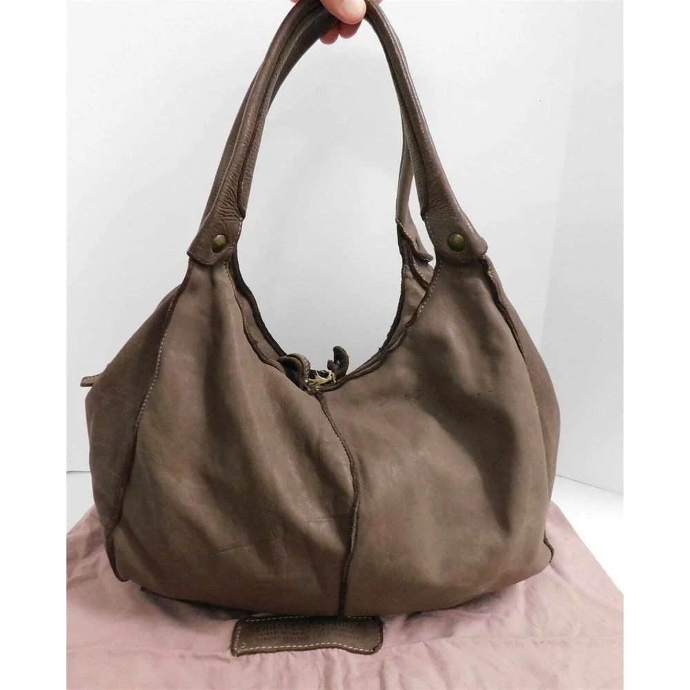 New Errelleventidue RL22 Italy Taupe Leather Large Hobo‎ Shoulder Bag